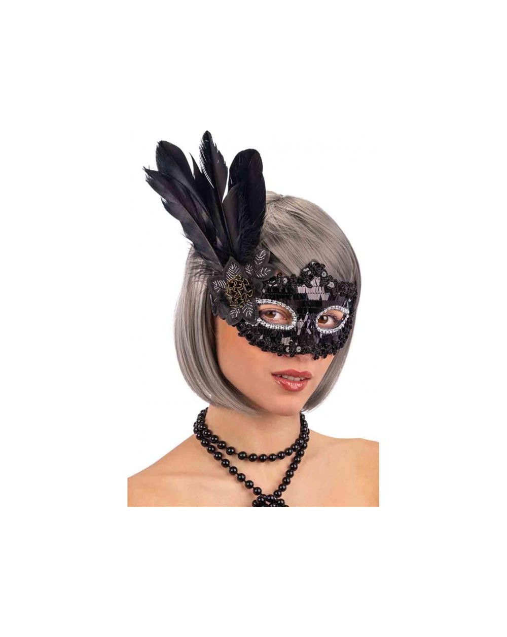 MASCHERA NERA C/PAIETTE E DECORI  A154972