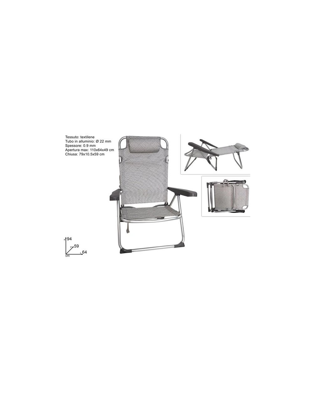SEDIA SDRAIO ROMBI GRIGIO ALLUMINIO A186922
