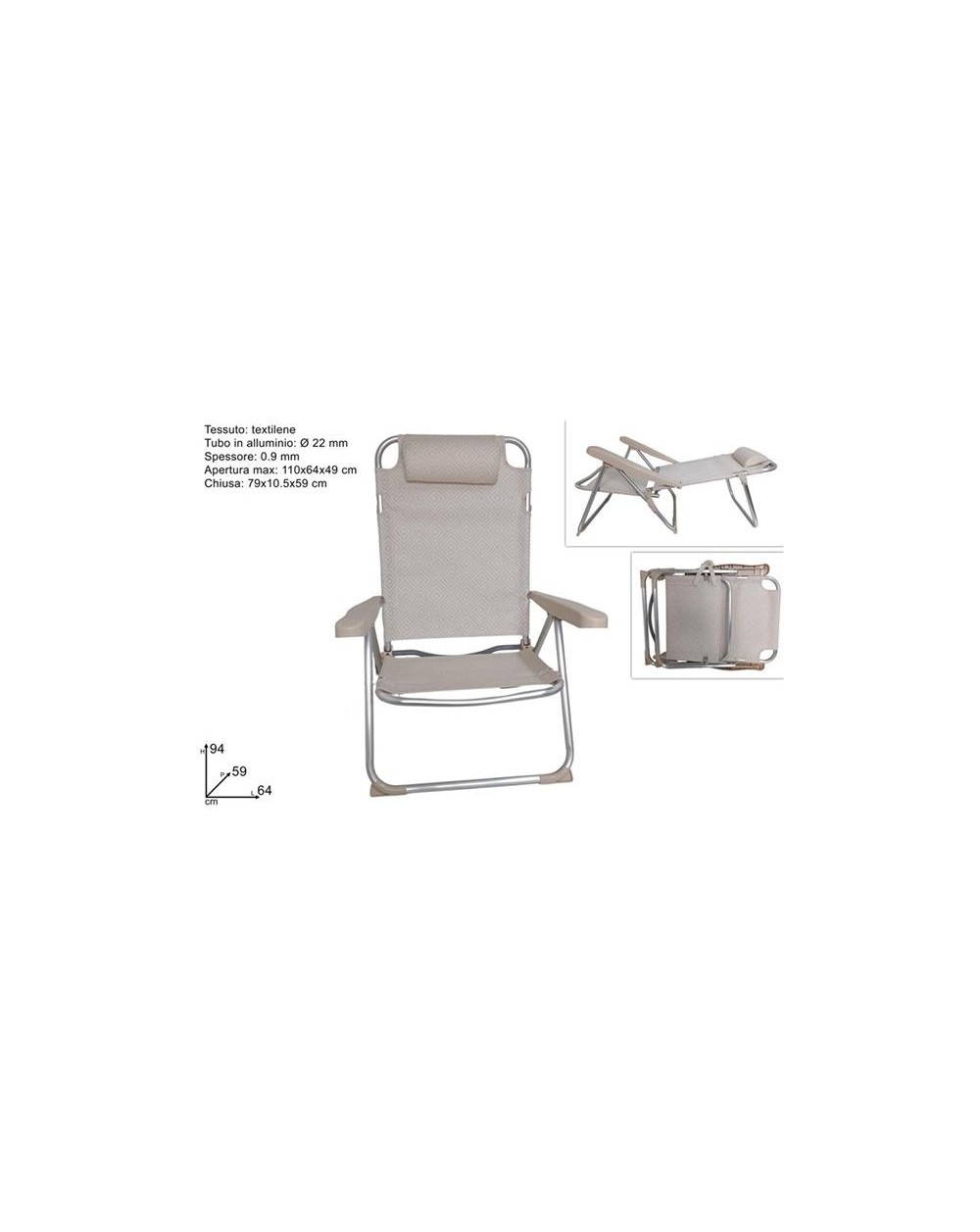 SEDIA SDRAIO ROMBI BEIGE ALLUMINIO A186924