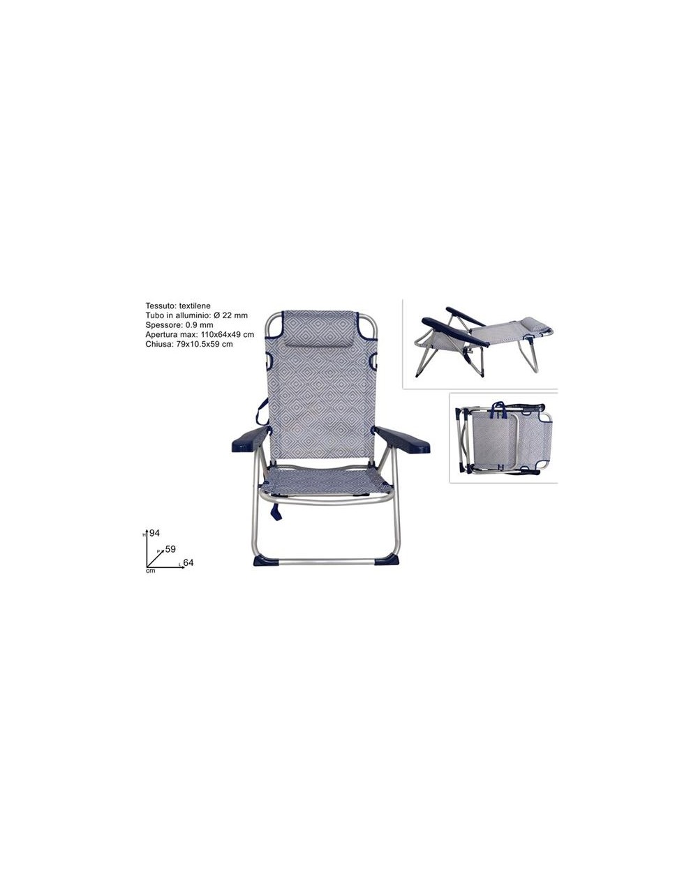 SEDIA SDRAIO ROMBI BLU ALLUMINIO A186927