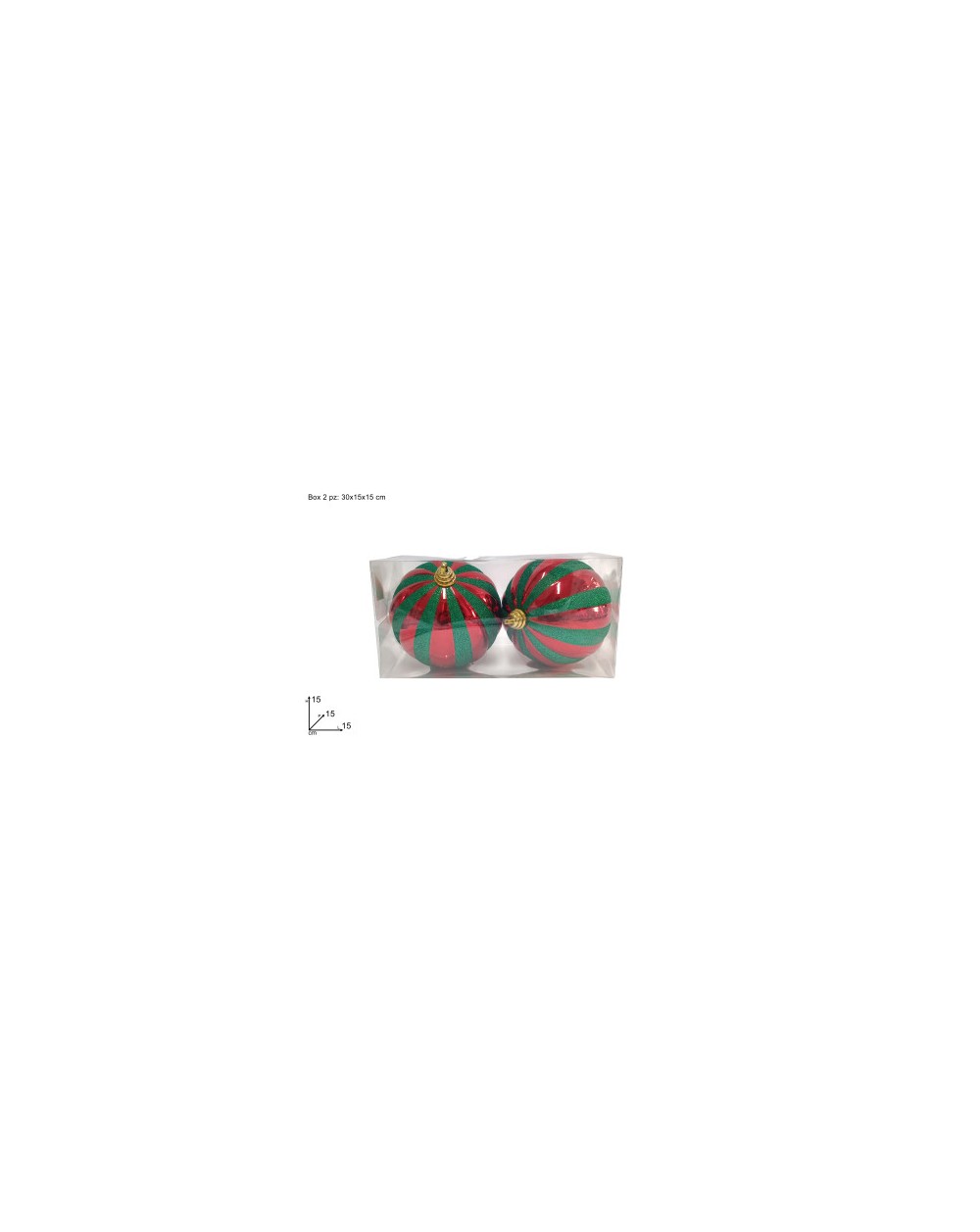 PALLE 15cm 2PZ ROSSO GLITT.VERDE  PALLE 15 cm.RV