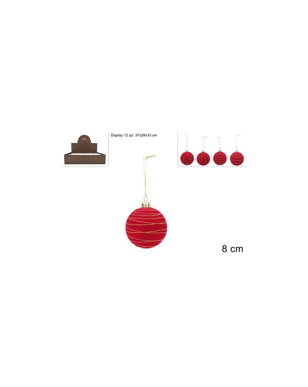 PALLA VETRO 8cm FLOCC ROSSA ORO  8053482372945