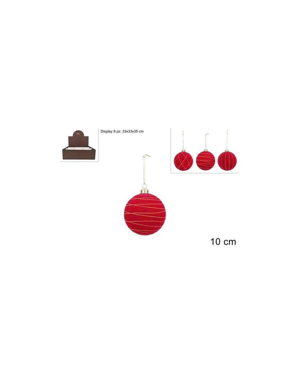 PALLA VETRO 10cm FLOCCATA ROSSA/ORO 8053482372952