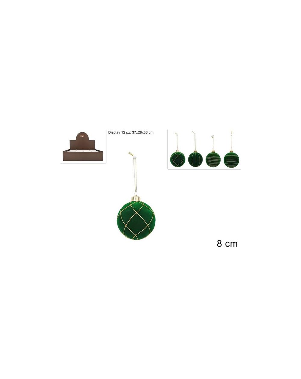 PALLA VETRO 8cm FLOCC VERDE ORO 8053482372983