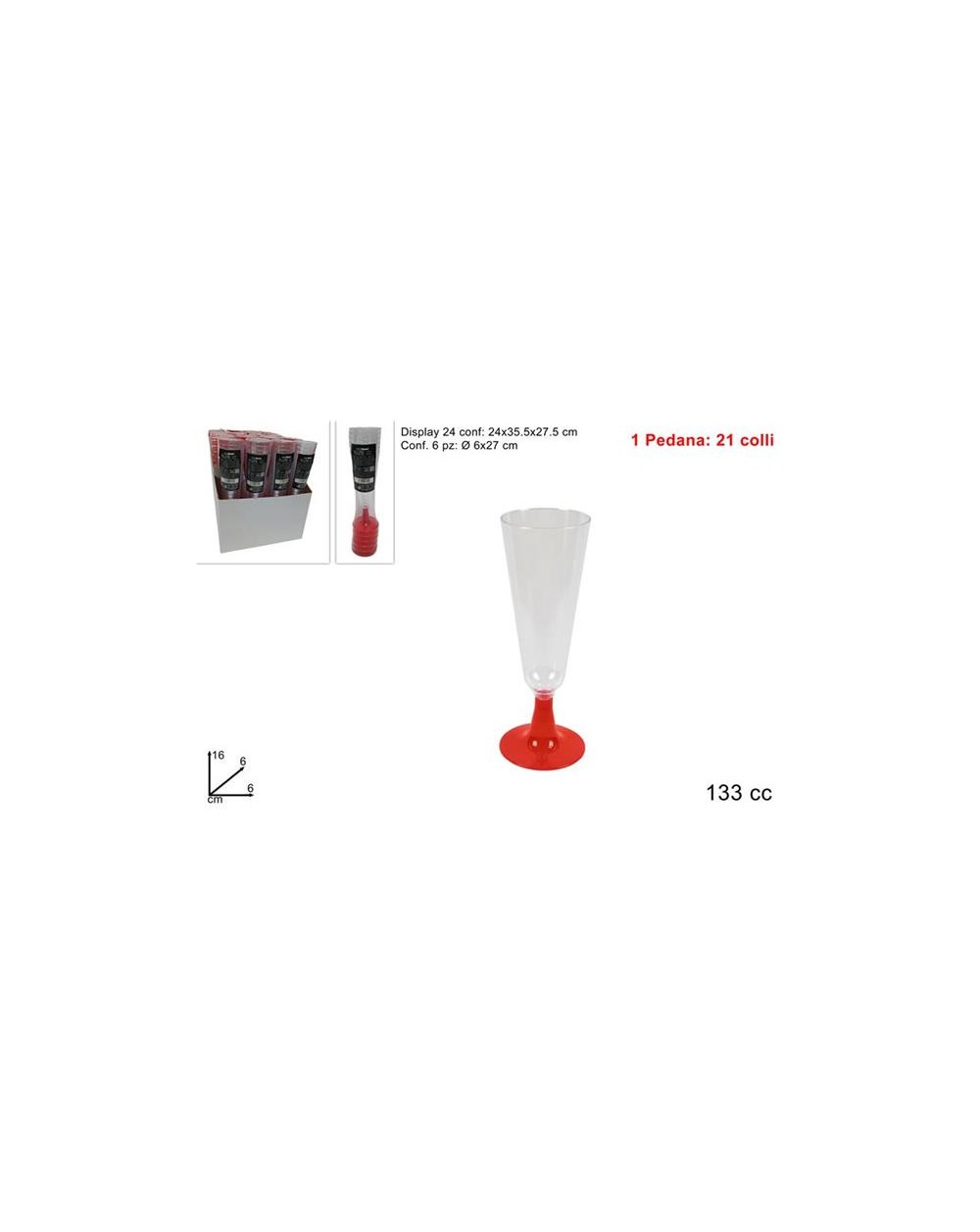 FLUTE PLASTICA 6PZ BASE ROSSO  803404817294