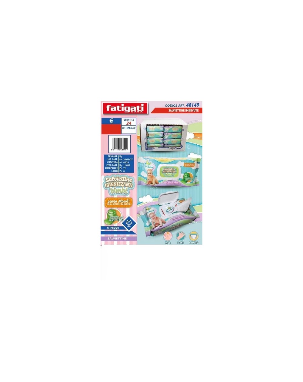 SALVIETTINE IMB.KLEVBABY 72 pz.ARGA  A297815