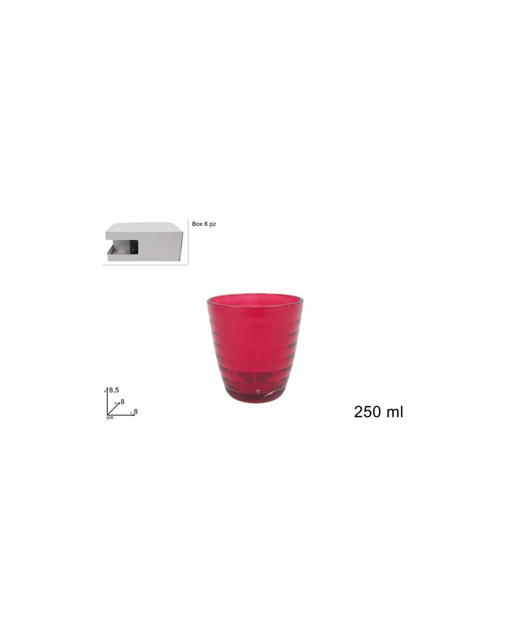 BICCHIERI VETRO 250ml 6pz ROSSI  A299686