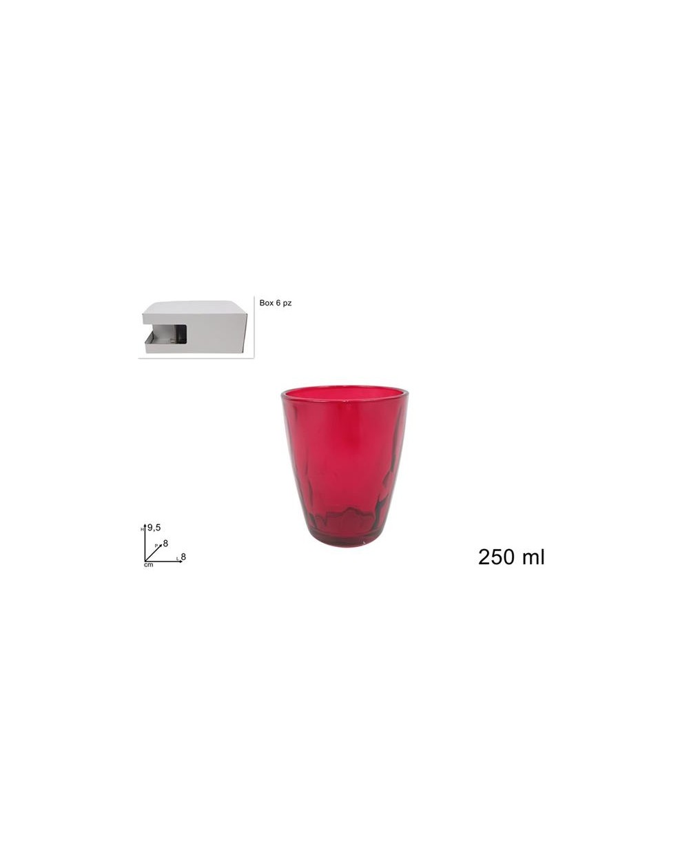 BICCHIERI VETRO 250ml 6pz ROSSI  A299687
