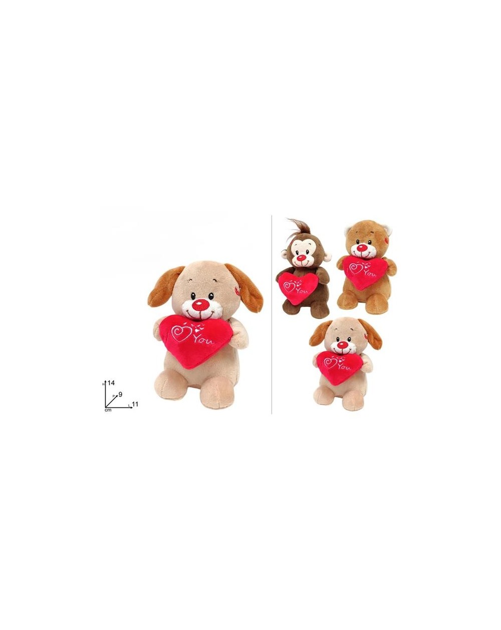 PELUCHE ANIMALE CON CUORE 14CM  A132071