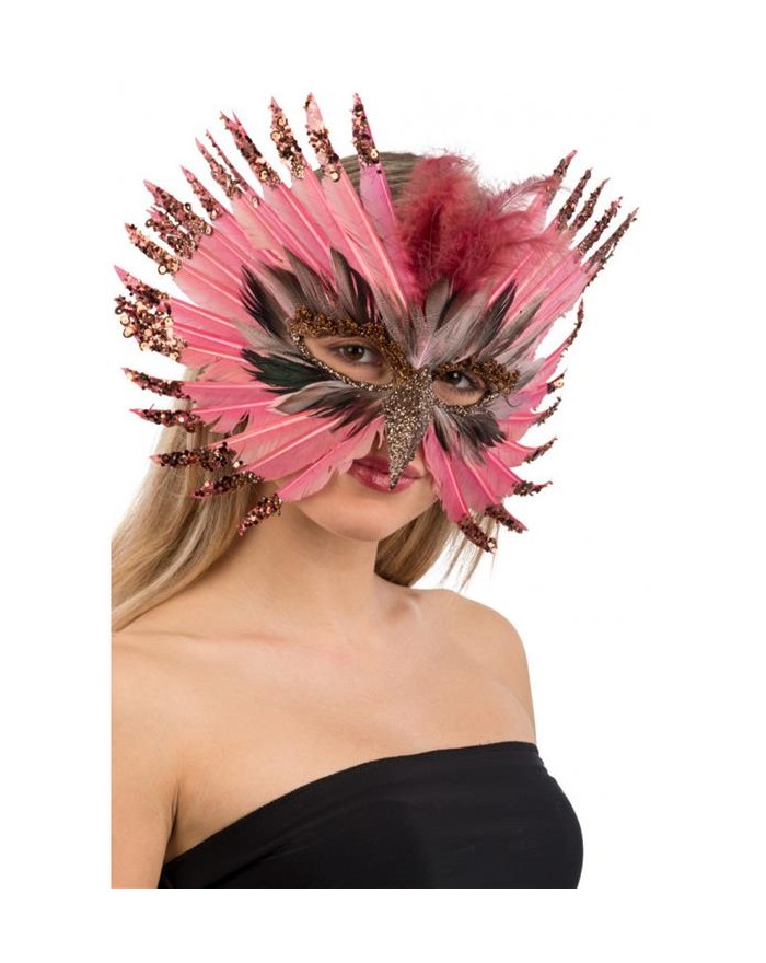 MASCHERA VISO ROSA C/PIUME...