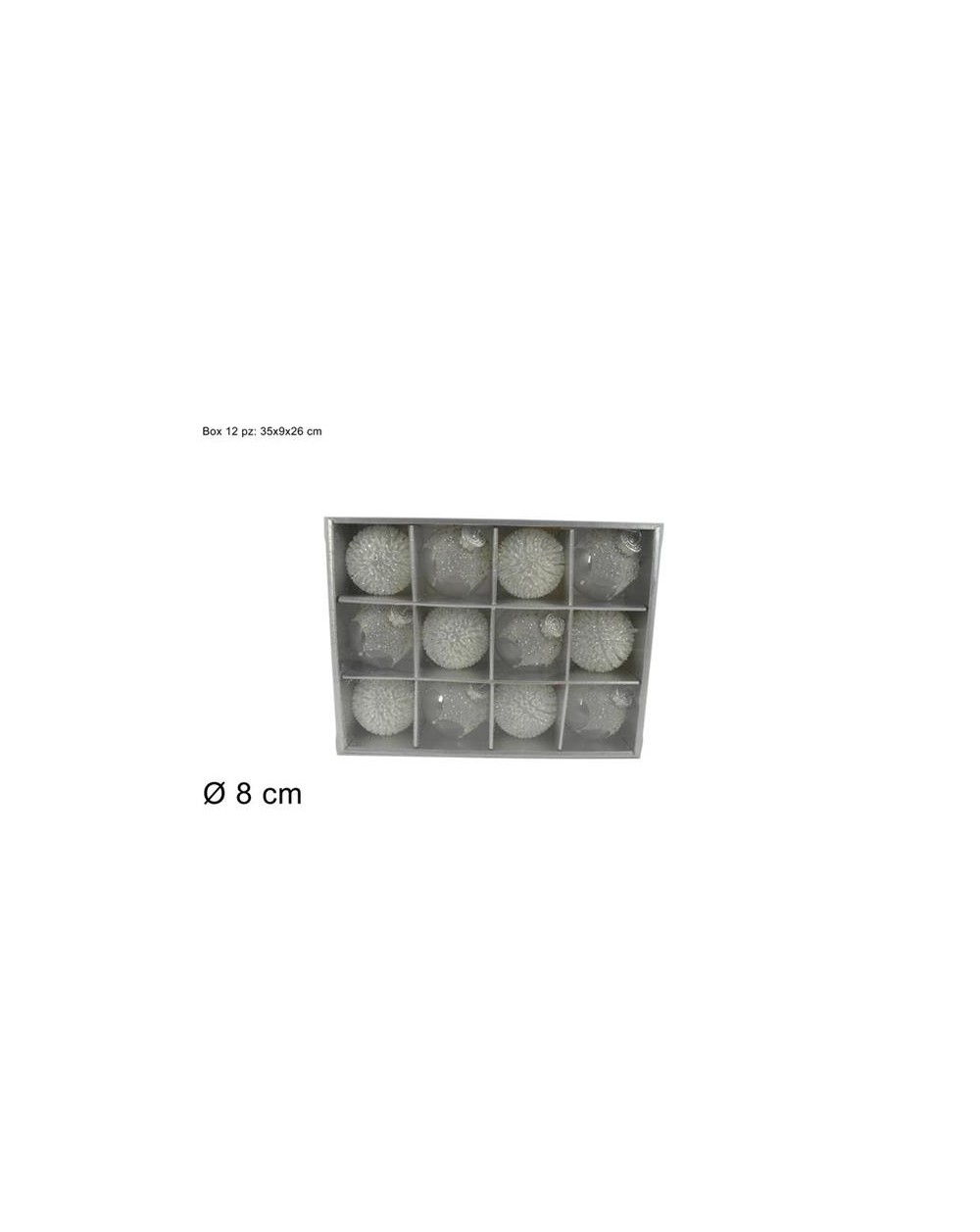 PALLA 8 cm 12 pz C/GLITTER BIANCO  A298720