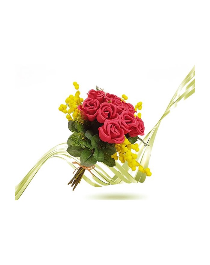 FASCIO 9 ROSE CON MIMOSE...