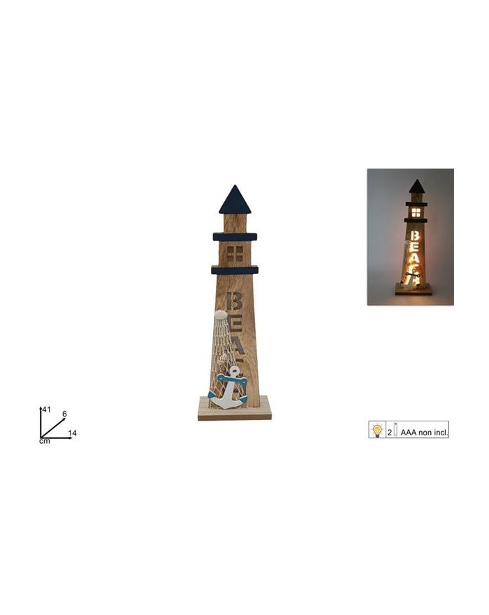 FARO IN LEGNO CON LUCE 41cm...